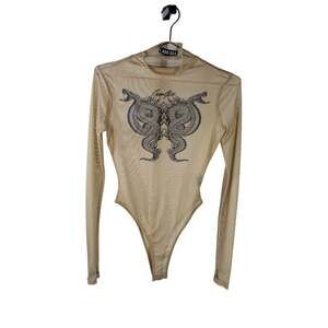 I AM GIA Sheer Long Sleeve Bodysuit Snake Tattoo Print Small I.AM.GIA